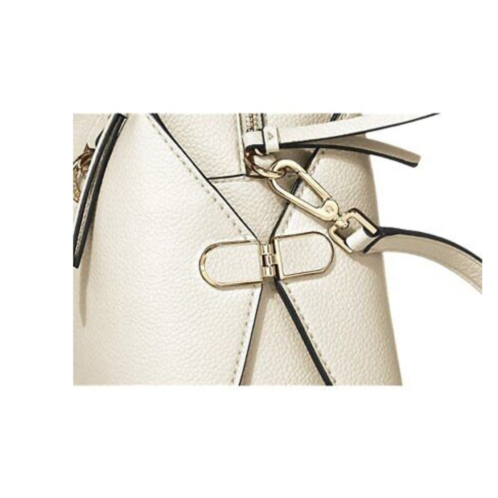Calvin Klein Deandra Pebble Leather Satchel Crossbody Gold Zip Cherub White - Picture 5 of 8